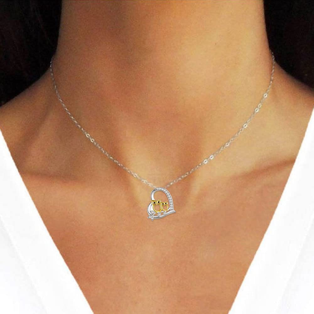Collar con Colgante de Búho para Mujeres en Plata de Ley 925 Colgante de Corazón de Animales Joyas para Madre Regalo para el Día de la Madre Regalo de Cumpleaños para mamá