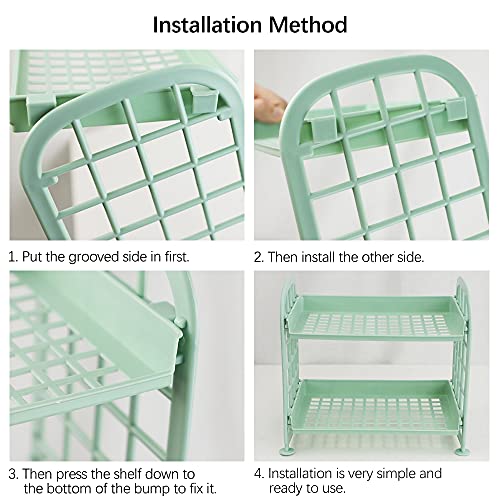 Image of Desktop Rack Cosmetic Stationery Storage Holder, 2-Tier Multifunctional Plastic Shelf Makeup Organizer for Skincare Office Kitchen Bedroom Bathroom Home (Pink)
