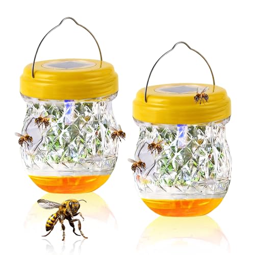 yotutun Trampa solar para avispas, 2 unidades, para colgar, ahuyentador de avispas al aire libre, LED, para avispas, moscas, trampa para insectos, avispas, jardín, atrayente natural