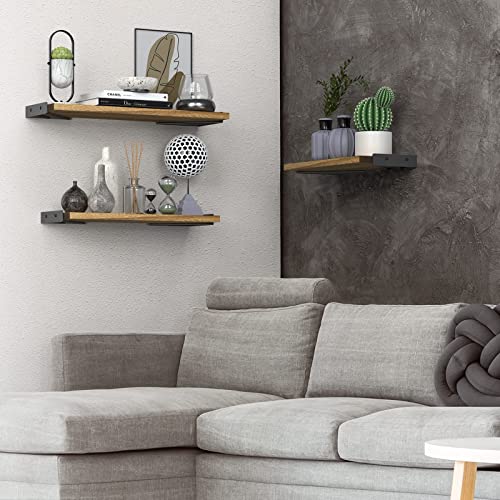 Bayka Wall Shelves For Bedroom Decor, Floating Wall Shelves For Living Room Kitchen Storage, Wall Mounted Rustic Wood Floating Shelves For Kids Books, Small Shelf For Bathroom(Brown，Set Of 3) #TOP1