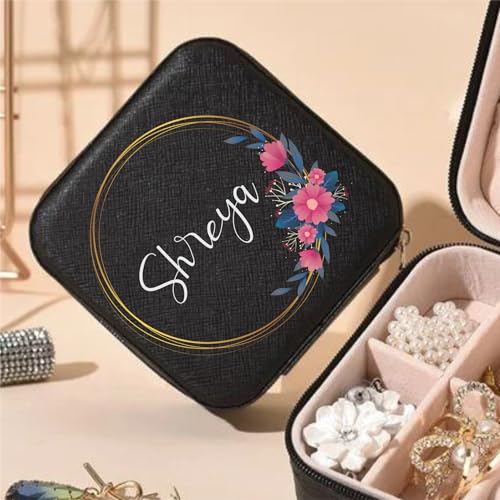Image of P Arts Personalised Mini Jewellery Organizer for Women - Custom Name Rakhi Gift for Sister | Rakshabandhan Special Jewelry Storage Box, PU Leather Travel Case
