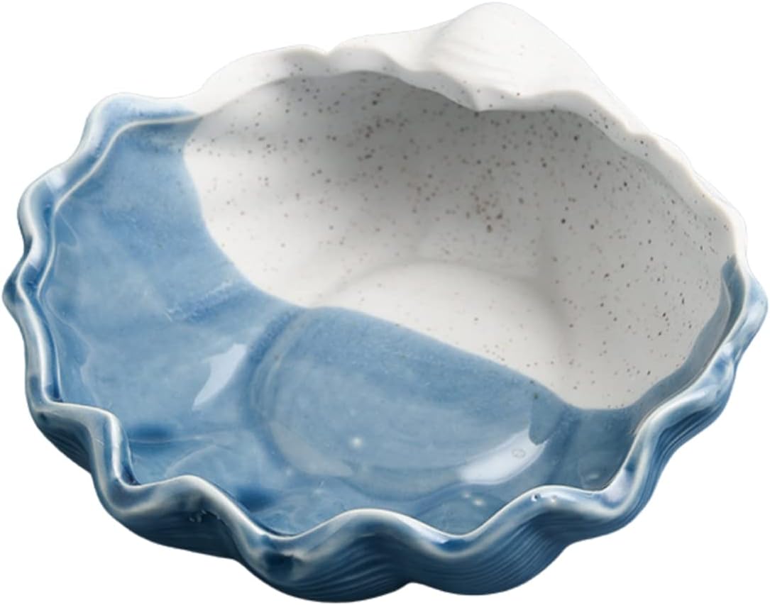 INIFLM Ceramic Conch/Starfish/Shell Tray, Blue Creative Storage Bowl Trinket Holder Rings Jewelry Organizer Dish Bracelet Earrings Necklace Storage Plate for Holiday Summer Nautical Home Decor