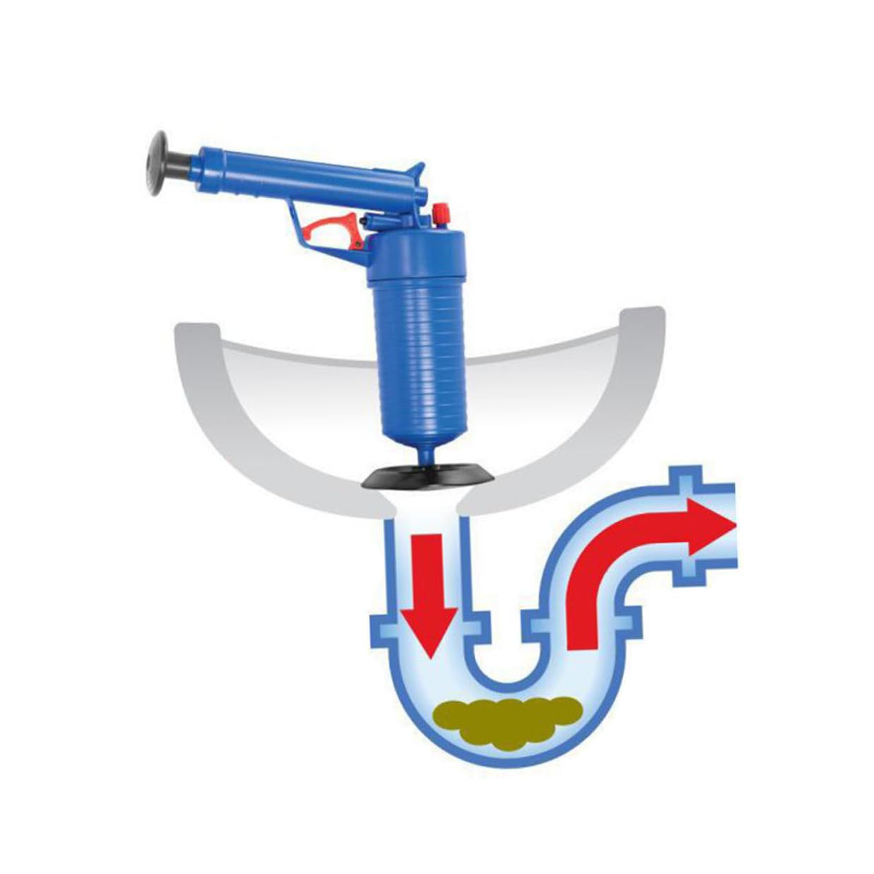 Déboucheur à Pompe à Piston Haute Pression Facile à Utiliser Quatre Ventouses en ABS et Caoutchouc pour Lavabo, Bain et Toilettes