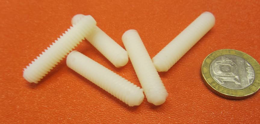 Natural Nylon 6/6 Fully Threaded Round Rod, RH, 5/16"-18 Thread Size x 1.50" Length, 50 Pcs.