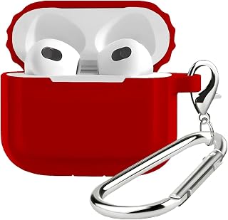 BUFF LABS Airpods 3 Uyumlu Rubber Silicone Case Kancalı Yumuşak Silikon Kılıf Airpods 3 Uyumlu Kulaklık Kılıfı (Kırmızı)