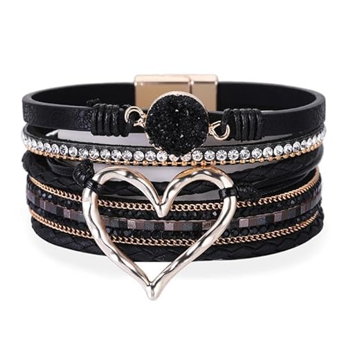 YANCHUN Schmuck für Frauen Festival-Outfit Frauen Damen-Schmuck Cowgirl-Accessoires für Frauen Herz-Leder-Wickelarmbänder für Frauen Leder-Handgemacht Geflochtenes Breites Armband Damen-Schmuck