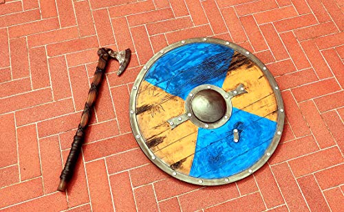 Looyar Viking Age Middle Ages Medieval Round Shield And Hand Axe Weapon Toy For Berserker Soldier Warrior Costume Battle Play Halloween Cosplay Larp #TOP4