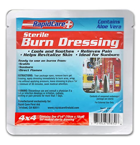 Rapid Care First Aid 404-6 Hydrogel Burn & Wound Care Dressing Pads, Soothes & Protects All Burns, Cuts & Wounds, Contains Aloe Vera, Lidocaine Free, 4" X 4", Pack Of 6,Red, White & Blue #TOP2