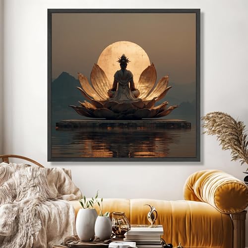 Peinture Bouddha serein et lotus doré pour harmoniser l'énergie de la maison