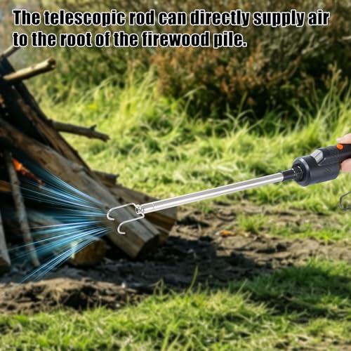 Telescoping Electric Fire Blower, Blow Poke Fireplace Tool - 2-in-1 Fire Poker & Bellows for Indoor Fireplace, Outdoor Camping, BBQ, Wood Stove & Fire Pit, Portable Collapsible Fire Starter Tool.