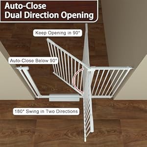 DEARBB Extra Wide Baby Gate Ultra Narrow Spacing 30.11-77.36" Pressure Mounted Double Lock Swing Auto Close Walk Through Metal Safety Pet Gate for Stairs and House Doorway Kitchen