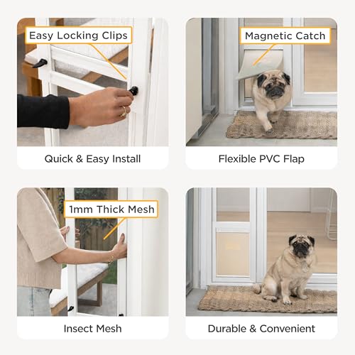 Hakuna Pets Mesh Patio Pet Door, Tool-Free Sliding Door Insert, Rental Safe Aluminium Frame, Fiberglass Insect Screen, UV Resistant Flap, Fits Sliding Doors up to 84.25" (White, Medium) by Hakuna Pets - Image 7