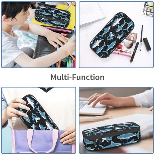 Image of Shark Pencil Case Aesthetic Large Capacity Pen Pouch | Storage Bag with Compartments for Travel School Office Organizer