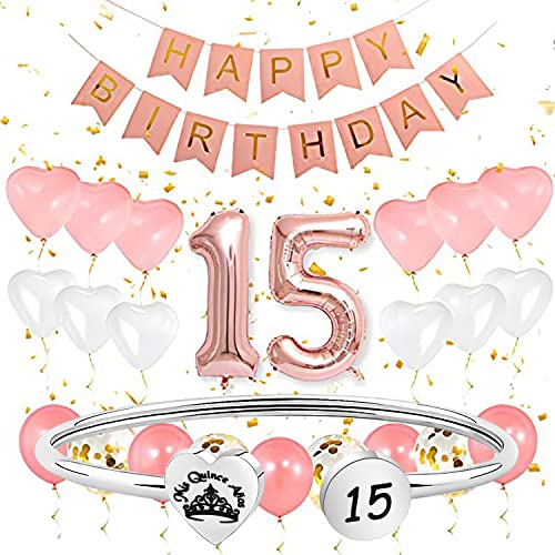 Image of PLITI 15th Birthday Gifts For Daughter Quinceanera Sweet 15 Bangle Mis Quince Anos Latina Spanish Bracelet Crown Themed Jewelry