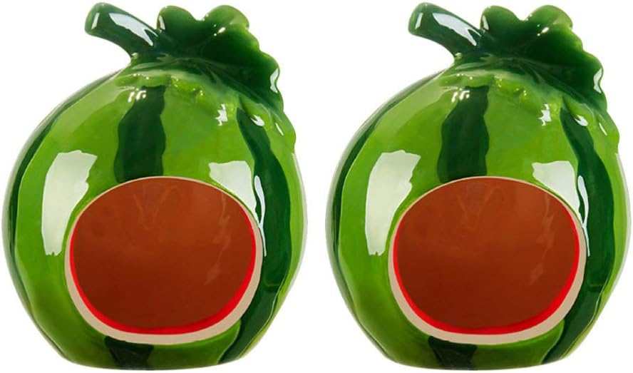 POPETPOP 2pcs Cartoon Watermelon Shape Small Animal House Cooling Nest for Hamsters Accessories Green Watermelon Design