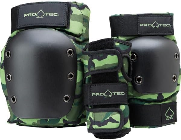 ProTec Skateboard Pads Adult 3 Pack Open Back Camo Knee, Elbow, & Wrist Pad Set - Medium