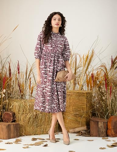 Image of Amazon Brand - Symbol Women's Rayon Fit and Flare One Piece Midi Length Dress (Available in Plus Sizes)