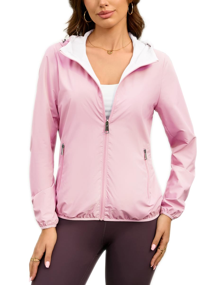 MODERN BUBBLE Womens Reversible Rain Jacket Lightweight Waterproof Windbreaker Jacket Outdoor Active Portable Raincoat