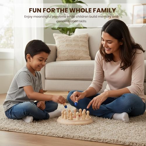 Image of WUDLY Wooden Chess Game for Kids 3-10 Years, Educational Brain Development Puzzle Toy, Memory Matching Board Game, Colorful Match Stick Chess for Boys, Girls & Adults, Eco-Friendly Indoor Games