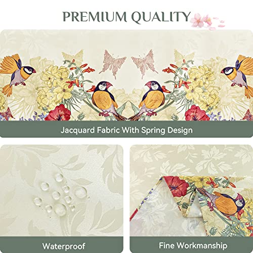Softalker Jacquard Rectangle Tablecloth, Digital Printed Floral Pattern Table Cloth Waterproof Wrinkle Free Fabric For Spring/Summer/Picnic/Party/Indoor/Outdoor (60X84 Inch, Birds Twitter) #TOP2