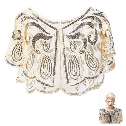 Gold Sequin Shawl Wrap 1920s Womens Polyester Flapper Cover Up Sequins Beaded Sheer Silky Chiffon Evening Cape Shawls and Wraps for Women Evening Dresses Party Wedding Formal Accessories