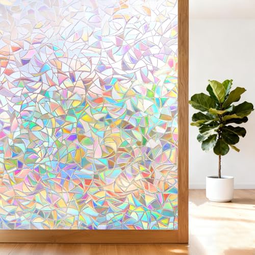 shinfly Fensterfolie Blickdicht Selbsthaftend | Sichtschutzfolie Fenster | Fensterfolie Bunt Statisch Haftend 44,5 x 200 cm | Stained Glass Window Film Anti-UV Für Büro Wohnzimmer Schlafzimmer Küche