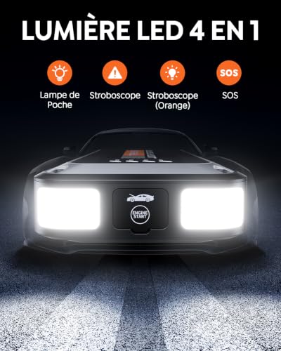 TREKURE Booster Batterie Voiture 10000A, 12V Démarreur Batterie Voiture (Jusqu’à 9.0L Essence & 8.5L Diesel), Booster Batterie Moto Portable, Pince Intelligente avec Affichage, Lumière LED à 4 Modes – vue 3