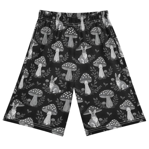 Red Mushroom Rabbit Pajama Pants Short Sleep Pants Pajama Bottoms Elastic Waist with Pockets 6-14 Years