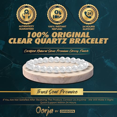 Image of ORBON Certified Natural Crystal Stone Bracelet for Men & Women | Single Stone Gemstone Stretch Bracelet | Real Certified Stone with Authenticity Certificate & Activation Card | 8mm Beads