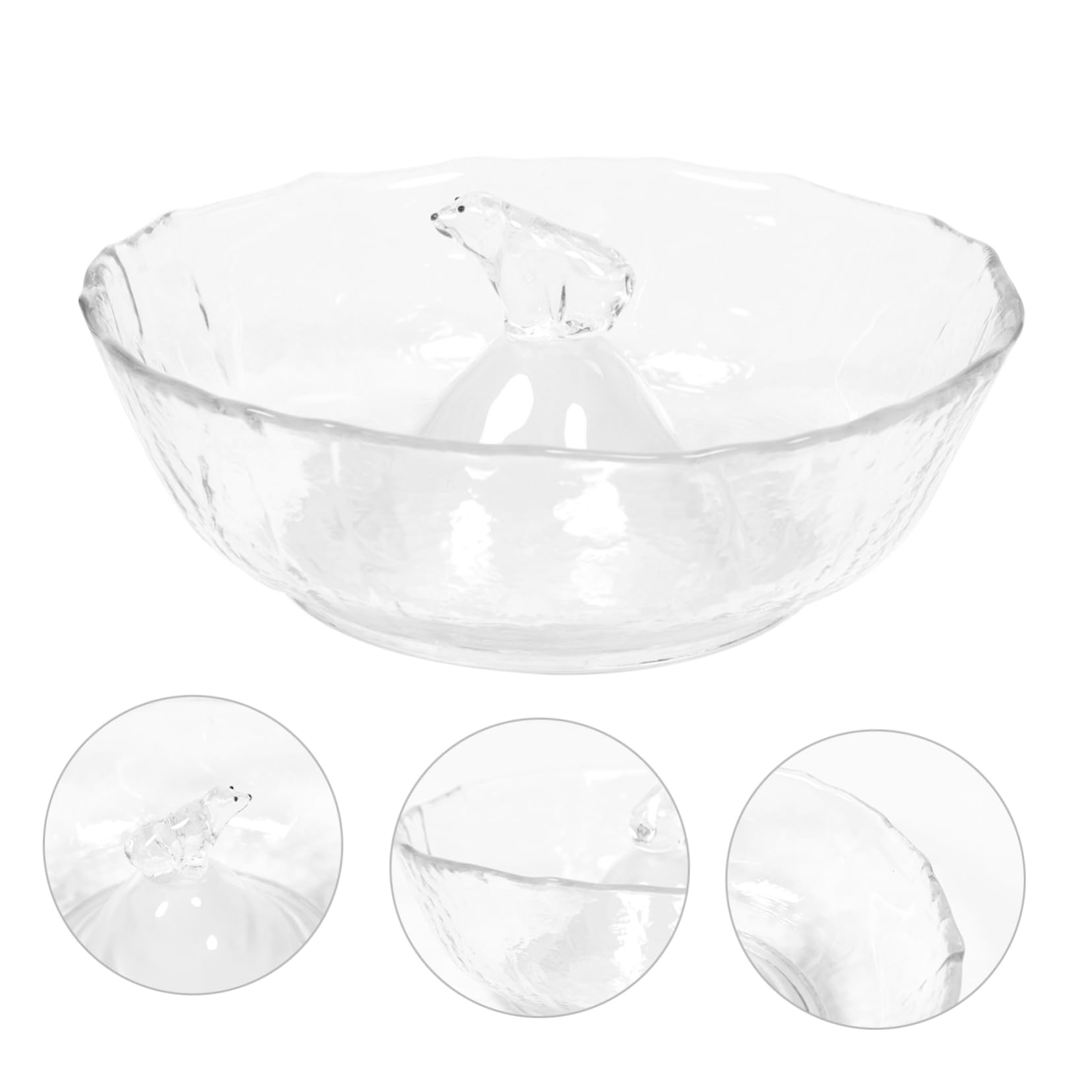 Cabilock Saladier en Verre 3D Ours Polaire, Bol Rond Transparent, Bord Lisse, pour Salade et Dessert, Vaisselle Cuisine Décorative