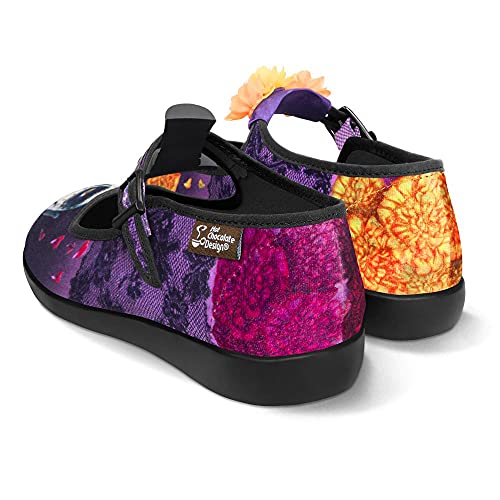 Image of Hot Chocolate Design Chocolaticas Funky Canvas Women's Mary Jane Flat Shoes, Dia De Muertos, 7 UK