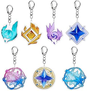 UTIEHD Genshin Impact Keychain 7pcs, Anime Keyring, Intertwined Fate, Acquaint Fate, Starglitter, Stardust, Anemoculus, Geoculus and Electroculus