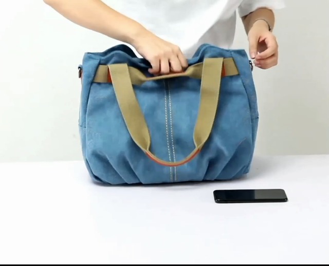 Borsa a tracolla da uomo, multifunzionale, multi-cerniera, borsa a tracolla casual, Quattro Zip Blu