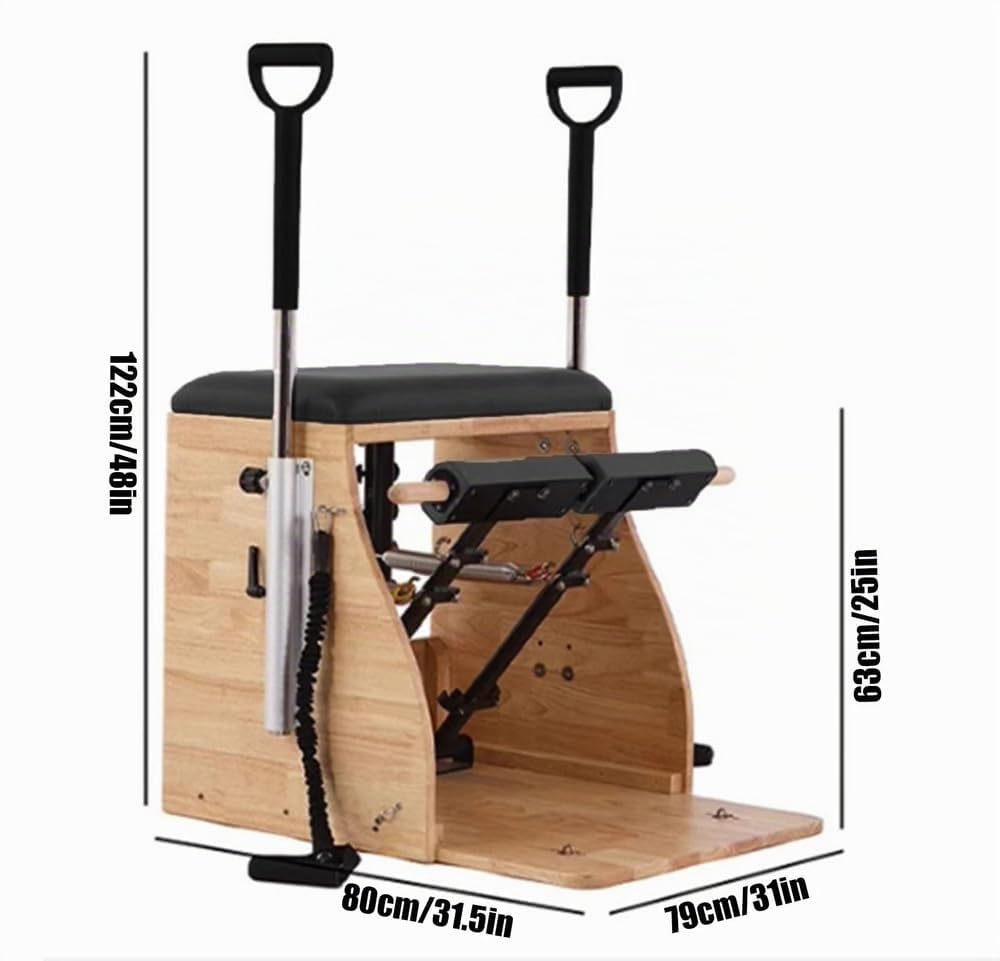 Asiento de Pilates de PU y Madera para Reformer, Corrector de Postura, Barril de Pilates, Silla de Pilates con Pedales y Asas divididos para Yoga, Set Multifuncional de Reformer de Pilates.