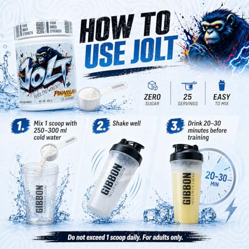 Image of GIBBON JOLT Fierce Pre-Workout 400g | 7000mg Citrulline, 5400mg Beta-Alanine, 300mg Caffeine, 1000mg Taurine | Zero Sugar, 25 Servings, Vegetarian, Gluten Free | Cola Flavour