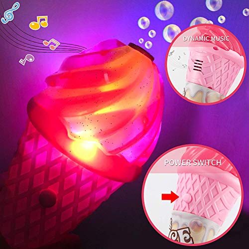 Bubble Machine ice Cream Bubble Machine Toy, Bubble Machine for Kids Boys Girls Toys Indoor Outdoor Automatic Bubble Maker Easy to Use, Great gift Toys for 3,4,5,6,7 Year Olds and up. (Pink / Yellow)
