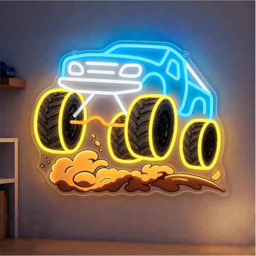 Image of CULOIS Monster Truck Neon Sign for Boys Room, Dimmable LED Car Neon Light