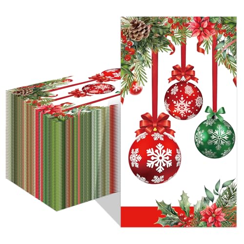 Christmas Paper Napkins,3 Ply Christmas Napkins Disposable Red White Green Dinner napkins Xmas Table Decorative,Guest Hand Towel for Bathroom Home Kitchen christmas Holiday(80 Pcs)