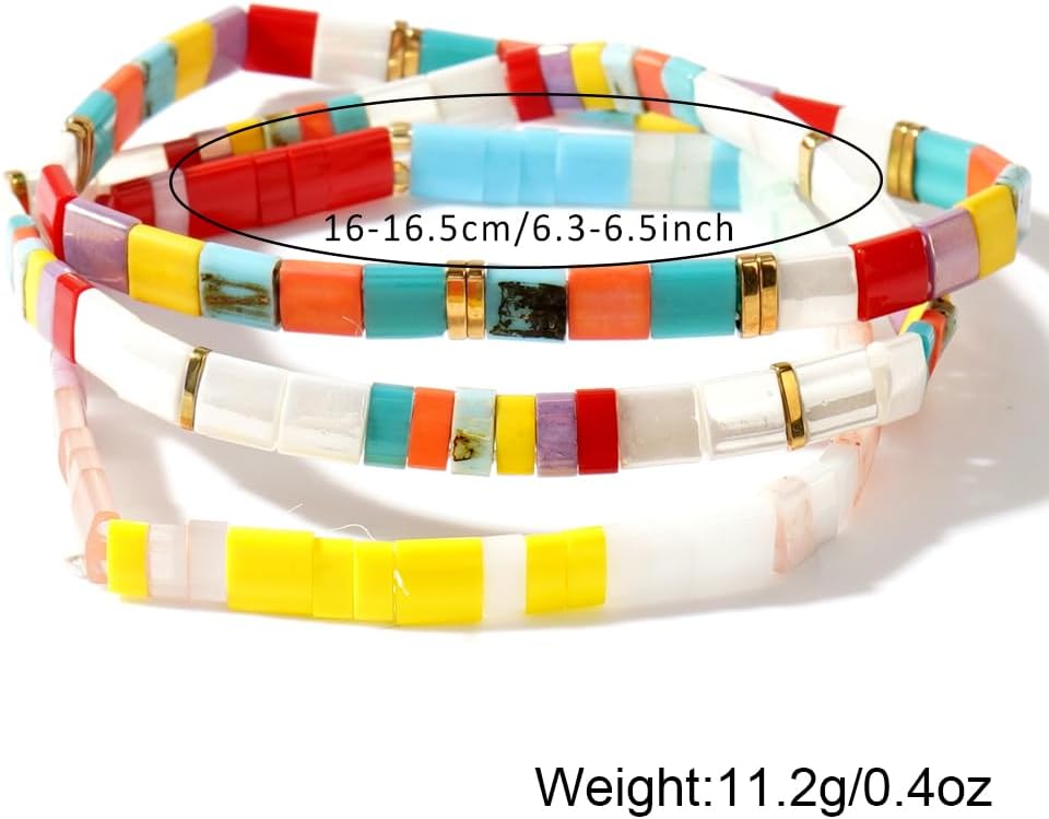 Tila Flat Beaded Stretch Bracelet Stack for Women,3PCS Boho Square Glass Beads Stackable Bracelets Trendy Jewelry Gift Friendship - Image 7