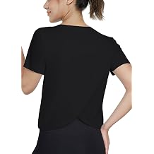 Womens Workout Shirts Short Sleeve Cropped Split Back Athletic Tops Active Running Gym Quick Dry Sun Shirts UPF 50+