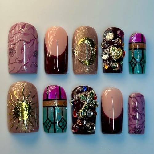 Gothic Celestial Press On Nails Mystical Sun Moon Cross Art