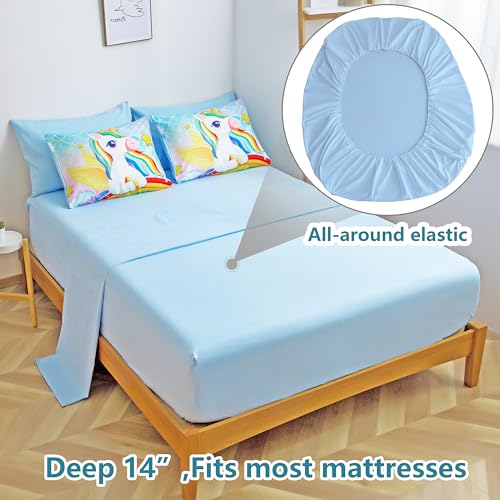 Image of Unicorn Bedding Twin Size for Girls - 5-Piece Kids Twin Comforter Set with Sheets, Pillowcase & Sham, Rainbow Pink Bed in a Bag