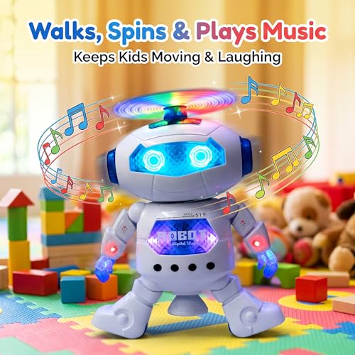 Image of SMART BOY Dancing Robot Toy for Kids with 3D Lights and Music Robot with Moving Hands Legs Head Spinning Action Battery Operated Fun Dance Toy for Boys Girls Indoor Play White 99444-2