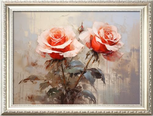 Image of Leczany Cross Stitch Stamped Kit for Adults - Pink Rose Rose | DIY Embroidery Starter Patterns Craft Kit Needlepoint for Beginner | 11CT, 3 Strands | 18.1x13 inches