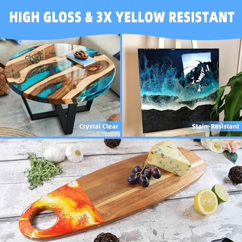 JDiction 20OZ Crystal Clear Art Resin Kit, Self-Leveling, Bubble-Free, Food Safe Epoxy for Coating & Sealing, Countertop, Bar Top, River Table, Wood, Bathroom - Thumbnail 3