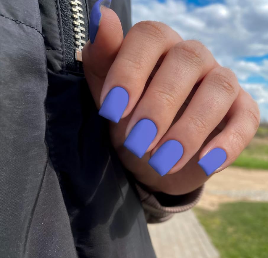 KQueenest Matte Baby Blue Press on Nails Short Square, Short False Nails Coffin, Velvet Solid Burgundy Small Fake Nails Set - Image 2