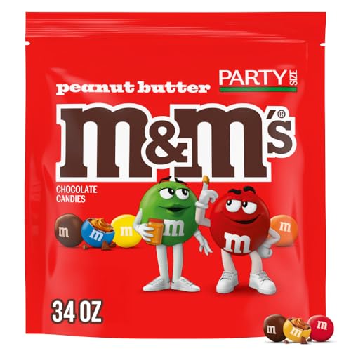 M&M's Peanut Butter Chocolate Candy, Football Party Candy Supplies, Party Size, 34 oz Bag