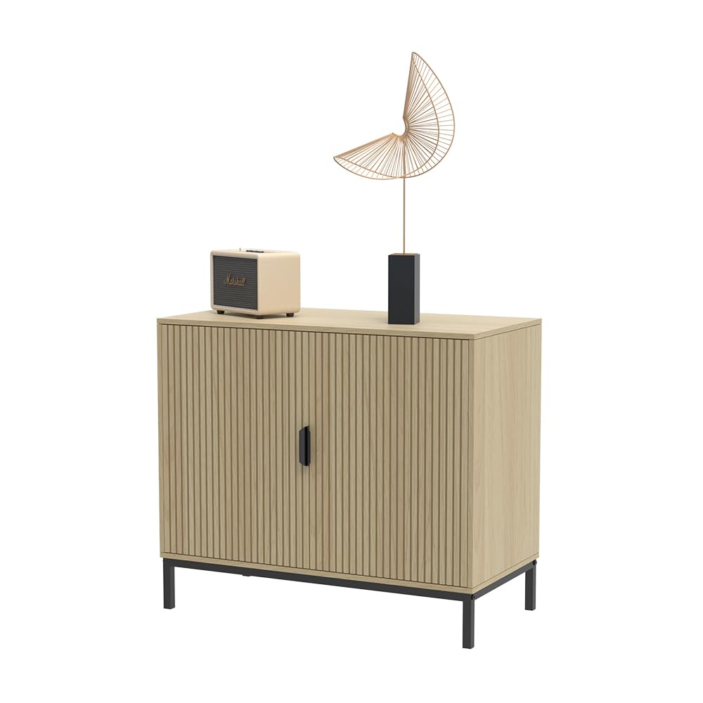 Vicco Kommode Lennox, Eiche, 80 x 69 cm | mit 2 Türen, zur Ablage von Zeitschriften und Fernbedienungen geeignet