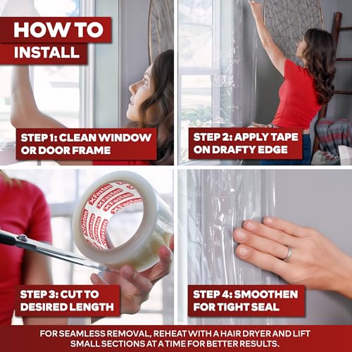 xfasten transparent window weather sealing tape 2-inch x 30 yards 508mm x 2743m clear window draft isolation sealing film tape no residue