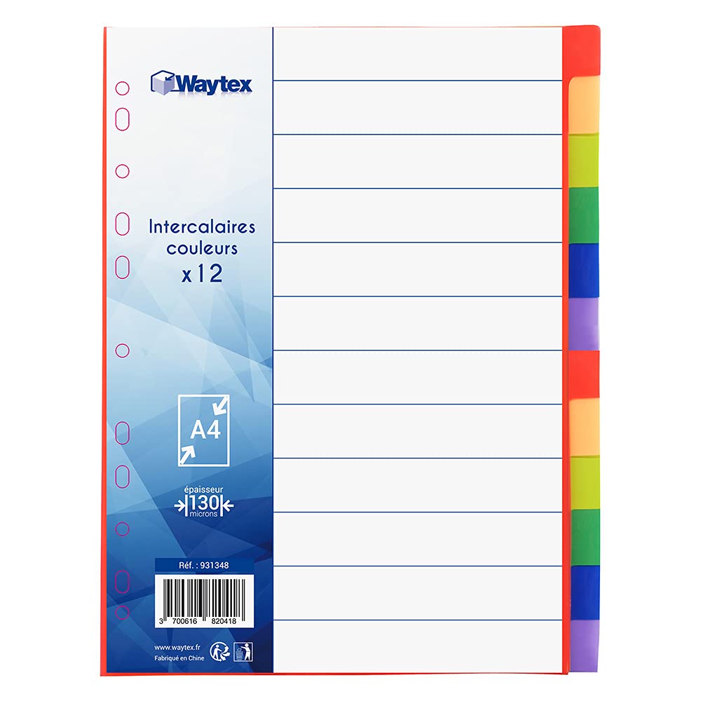 WAYTEX 931348 A4 12 Neutral Polypropylene Dividers with Index